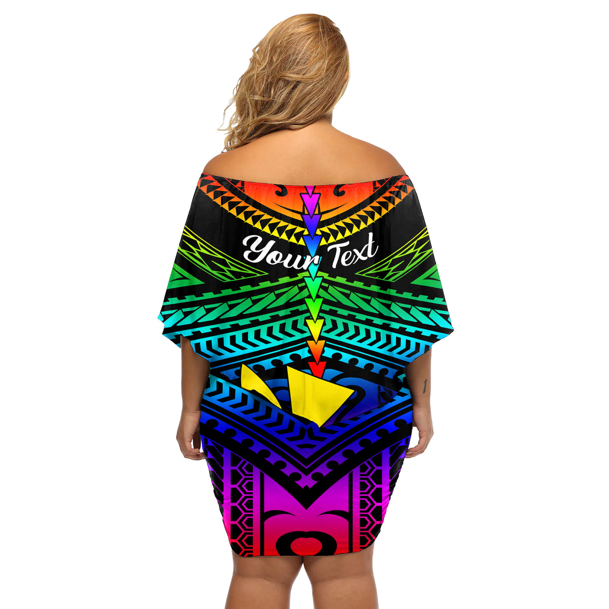 Personalised Hawaii Off Shoulder Short Dress Kanaka Maoli Kakau 2023 National Coming Out Day - Wonder Print Shop