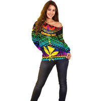 Personalised Hawaii Off Shoulder Sweater Kanaka Maoli Kakau 2023 National Coming Out Day - Wonder Print Shop