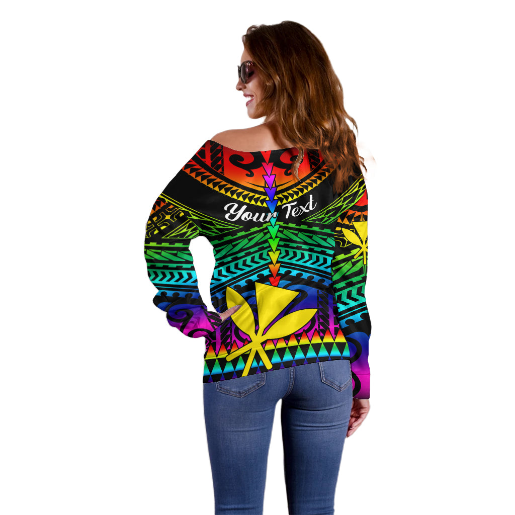 Personalised Hawaii Off Shoulder Sweater Kanaka Maoli Kakau 2023 National Coming Out Day - Wonder Print Shop