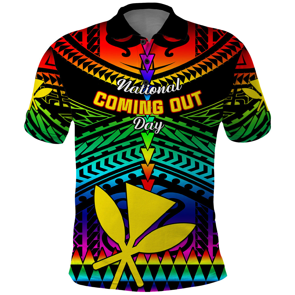 Personalised Hawaii Polo Shirt Kanaka Maoli Kakau 2023 National Coming Out Day - Wonder Print Shop