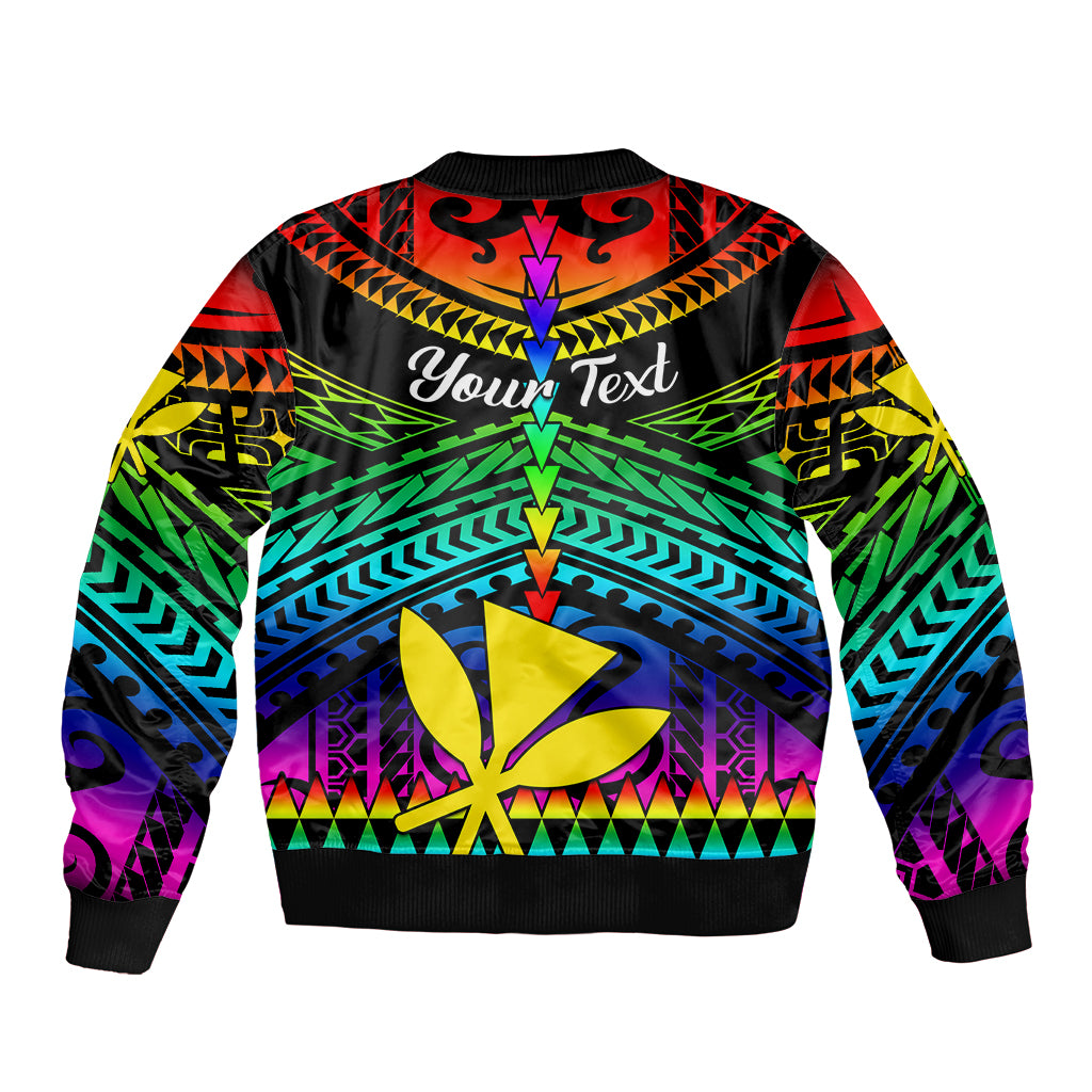 Personalised Hawaii Sleeve Zip Bomber Jacket Kanaka Maoli Kakau 2023 National Coming Out Day - Wonder Print Shop