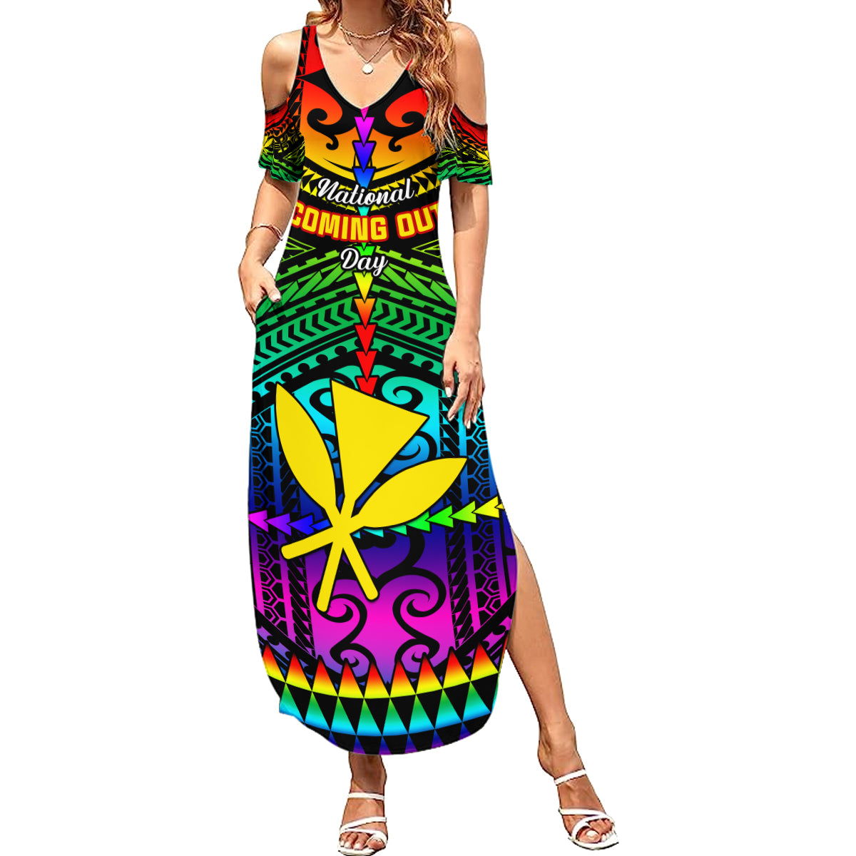 Personalised Hawaii Summer Maxi Dress Kanaka Maoli Kakau 2023 National Coming Out Day - Wonder Print Shop
