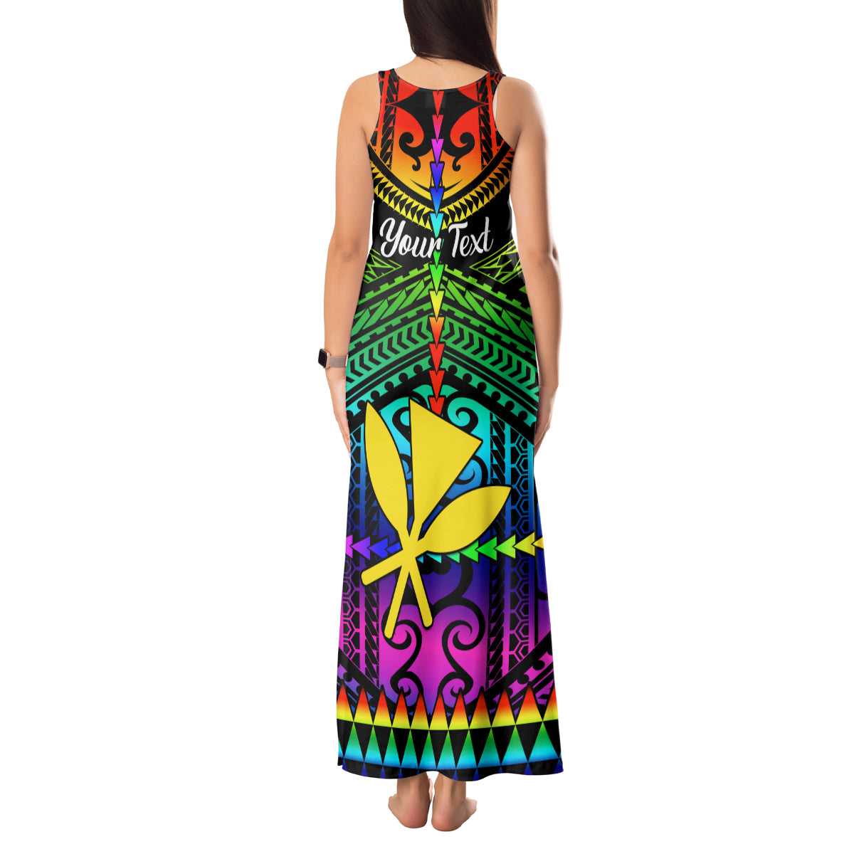 Personalised Hawaii Tank Maxi Dress Kanaka Maoli Kakau 2023 National Coming Out Day - Wonder Print Shop
