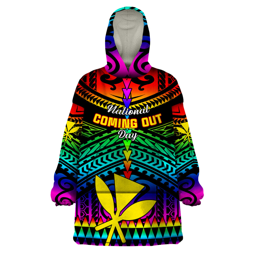 Personalised Hawaii Wearable Blanket Hoodie Kanaka Maoli Kakau 2023 National Coming Out Day - Wonder Print Shop