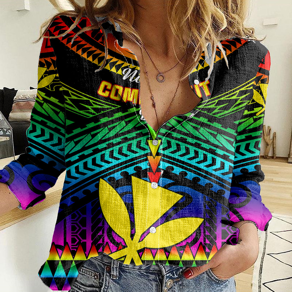 Personalised Hawaii Women Casual Shirt Kanaka Maoli Kakau 2023 National Coming Out Day - Wonder Print Shop