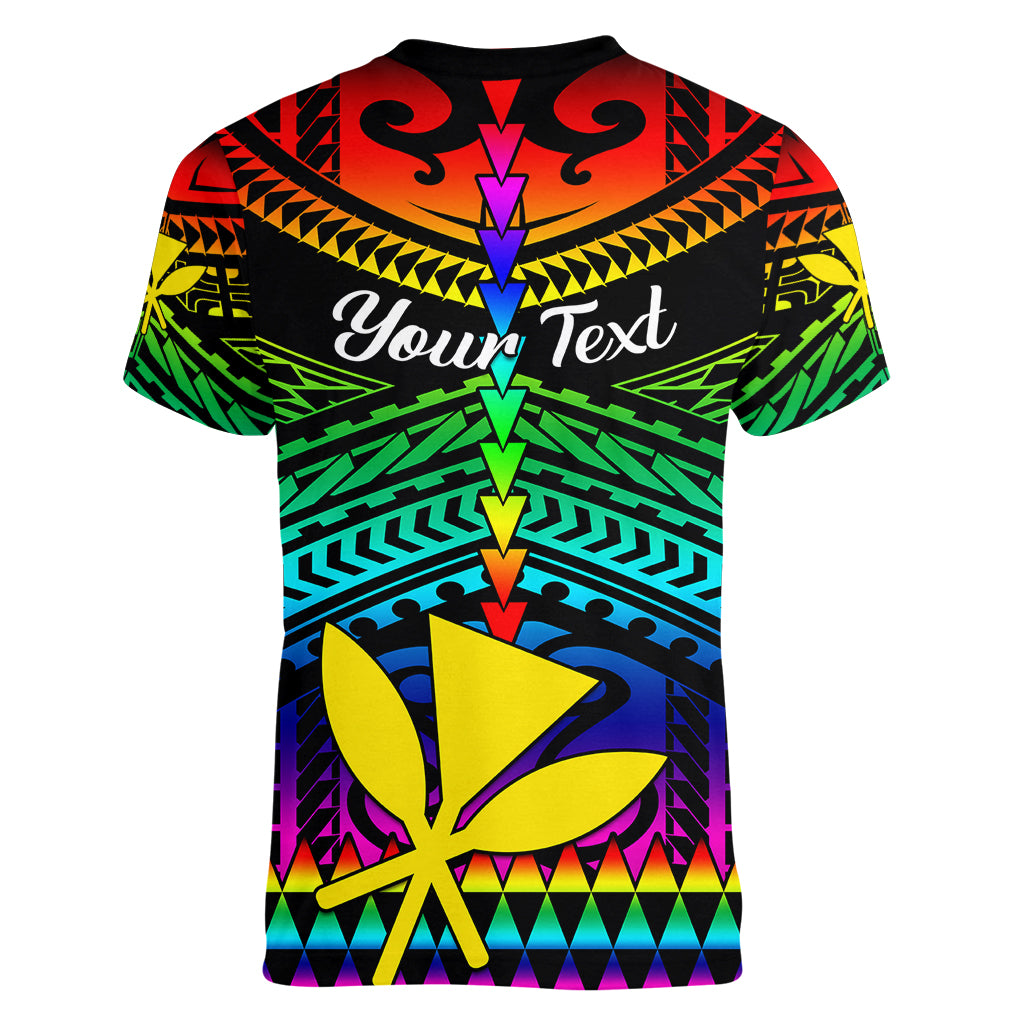 Personalised Hawaii Women V Neck T Shirt Kanaka Maoli Kakau 2023 National Coming Out Day - Wonder Print Shop