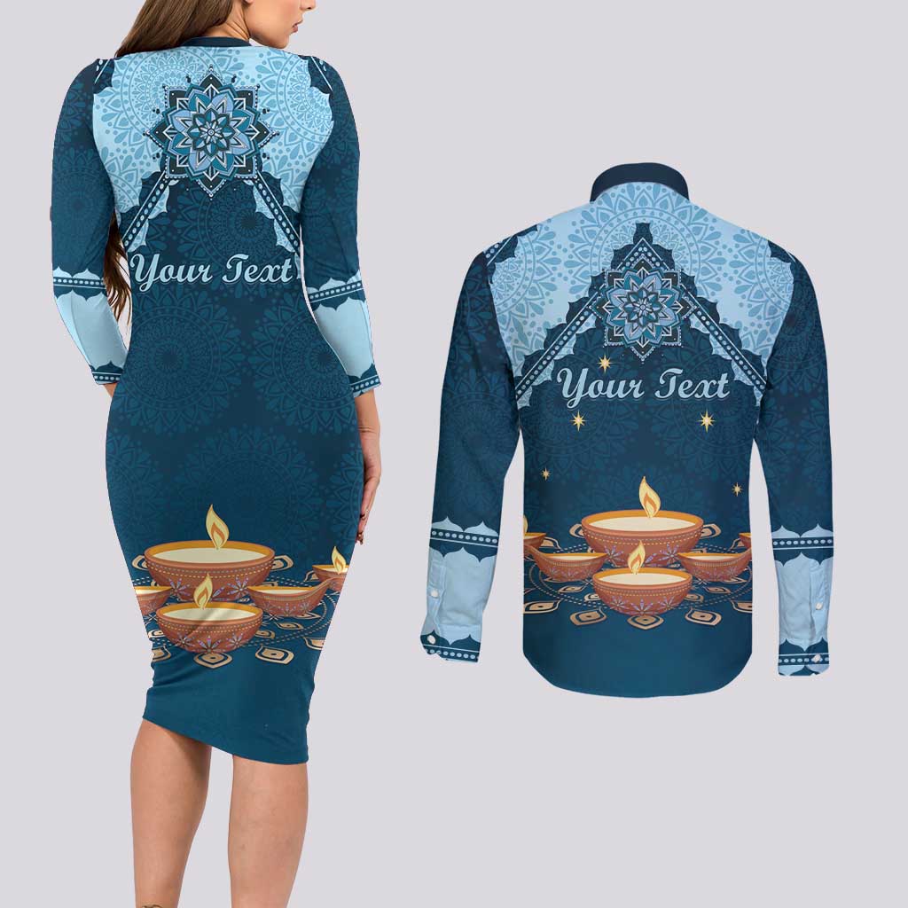 Personalized Diwali Couples Matching Long Sleeve Bodycon Dress and Long Sleeve Button Shirt Festival of Lights - Wonder Print Shop