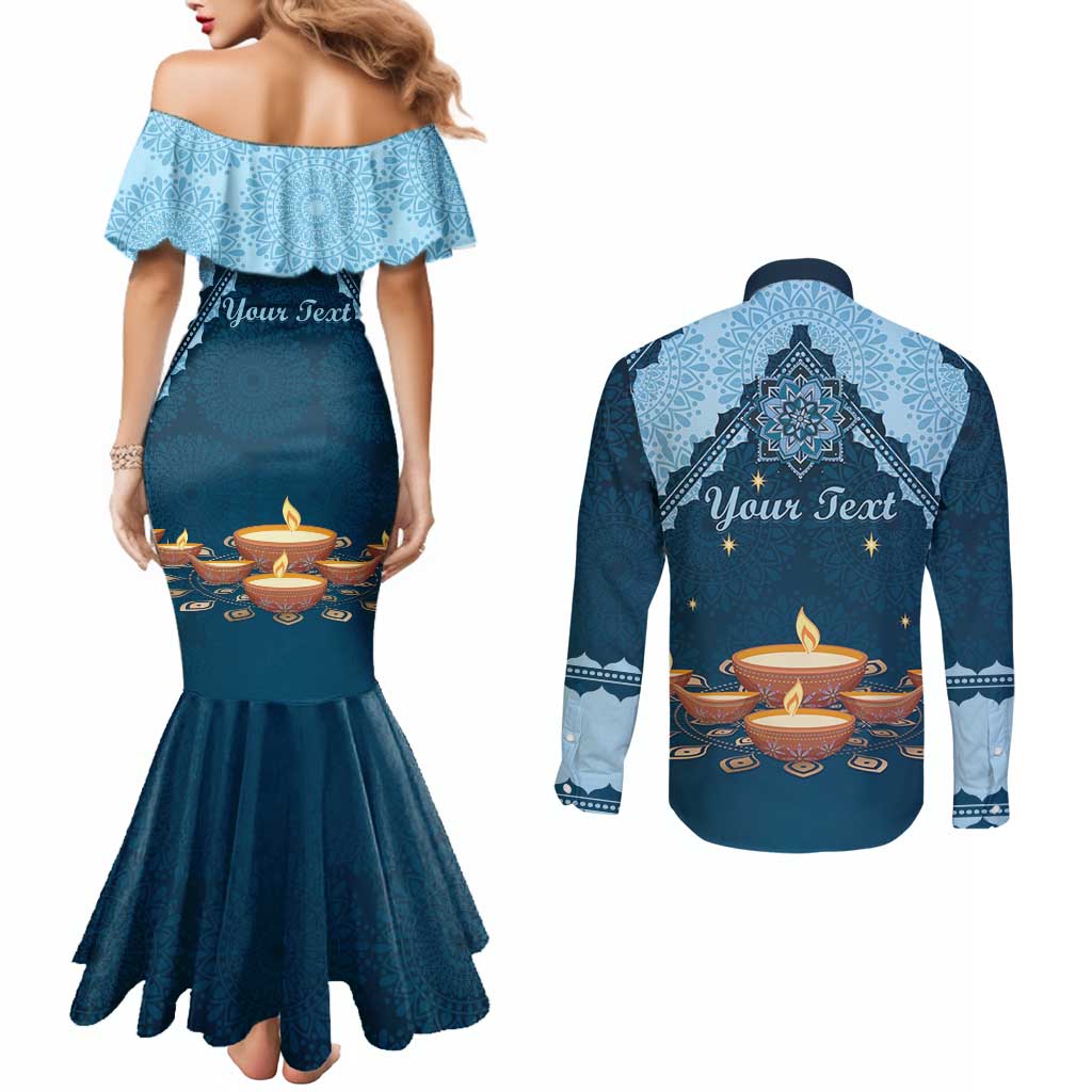 Personalized Diwali Couples Matching Mermaid Dress and Long Sleeve Button Shirt Festival of Lights
