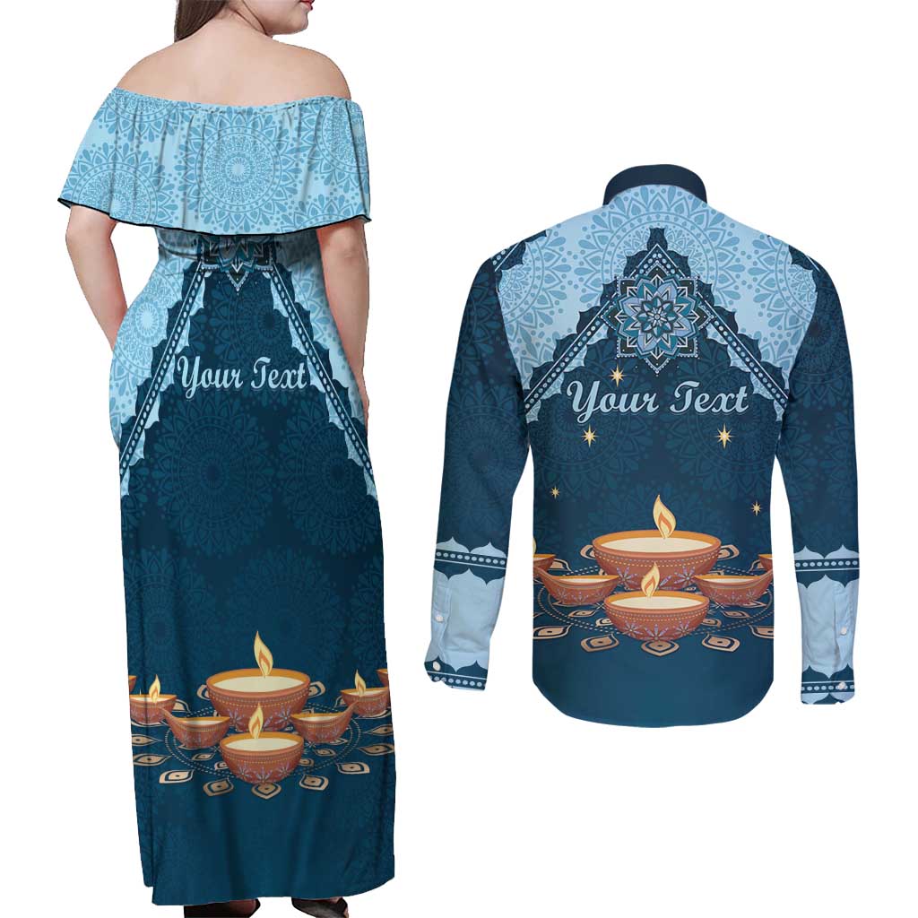 Personalized Diwali Couples Matching Off Shoulder Maxi Dress and Long Sleeve Button Shirt Festival of Lights - Wonder Print Shop