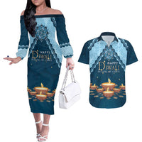 Personalized Diwali Couples Matching Off The Shoulder Long Sleeve Dress and Hawaiian Shirt Festival of Lights - Wonder Print Shop