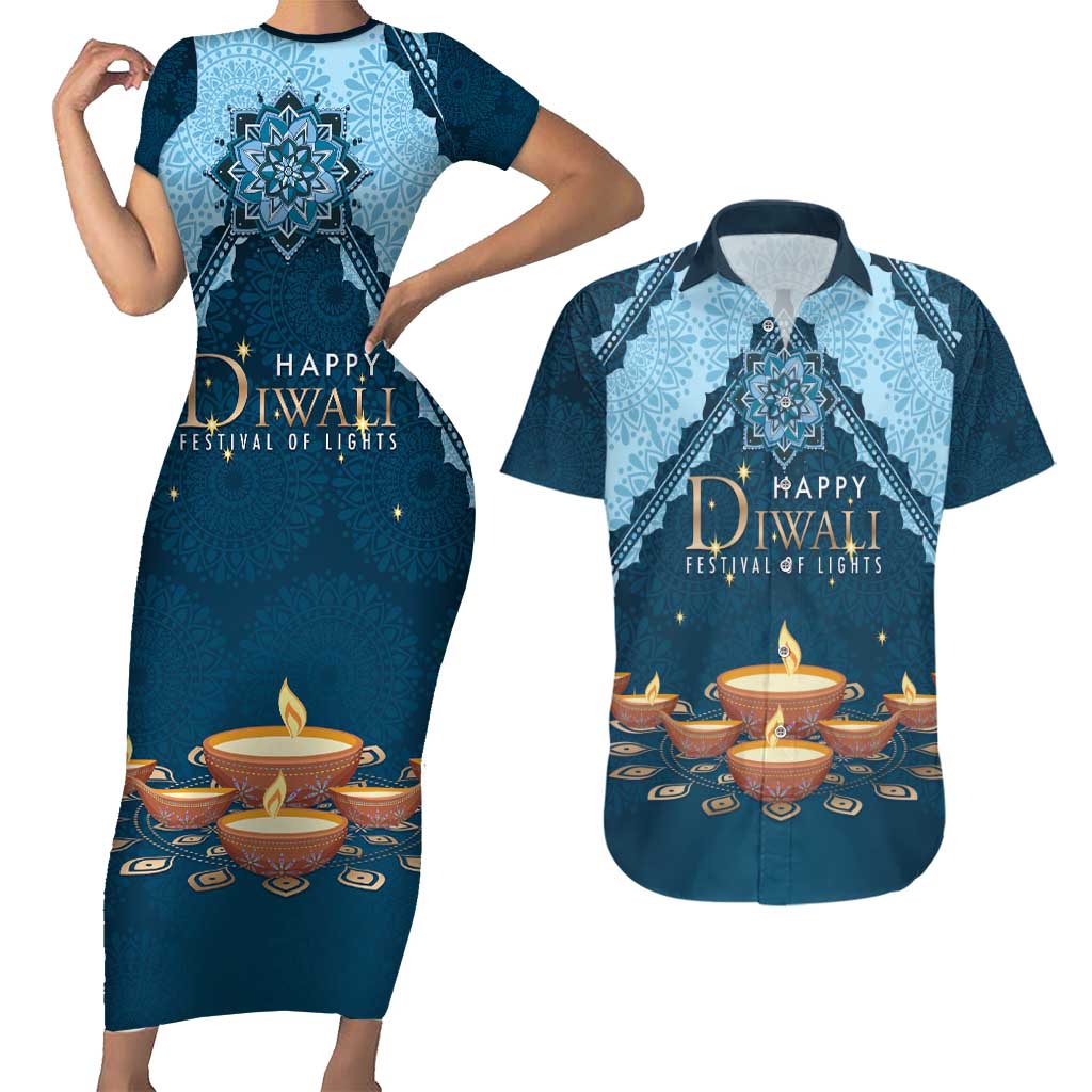Personalized Diwali Couples Matching Short Sleeve Bodycon Dress and Hawaiian Shirt Festival of Lights - Wonder Print Shop