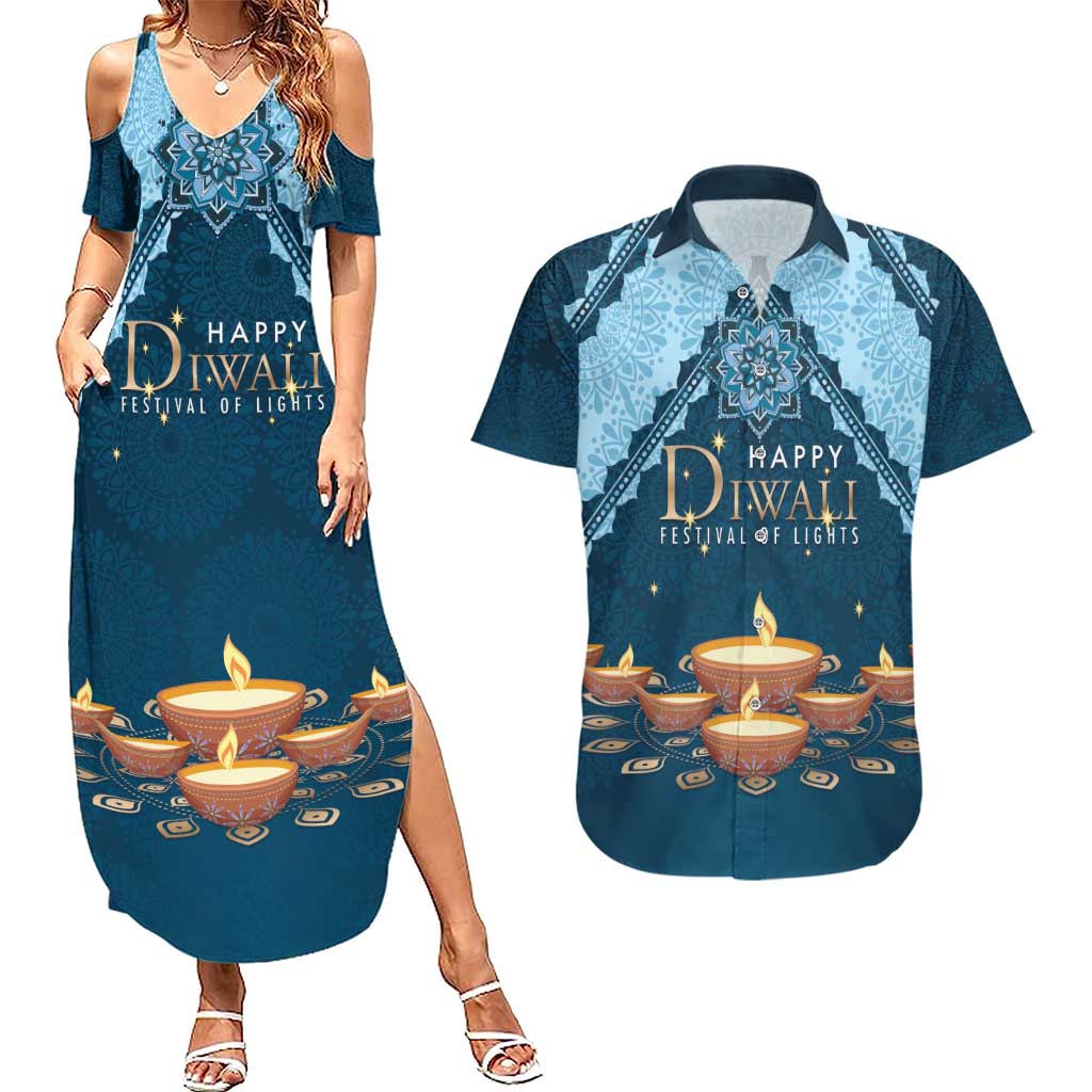 Personalized Diwali Couples Matching Summer Maxi Dress and Hawaiian Shirt Festival of Lights - Wonder Print Shop