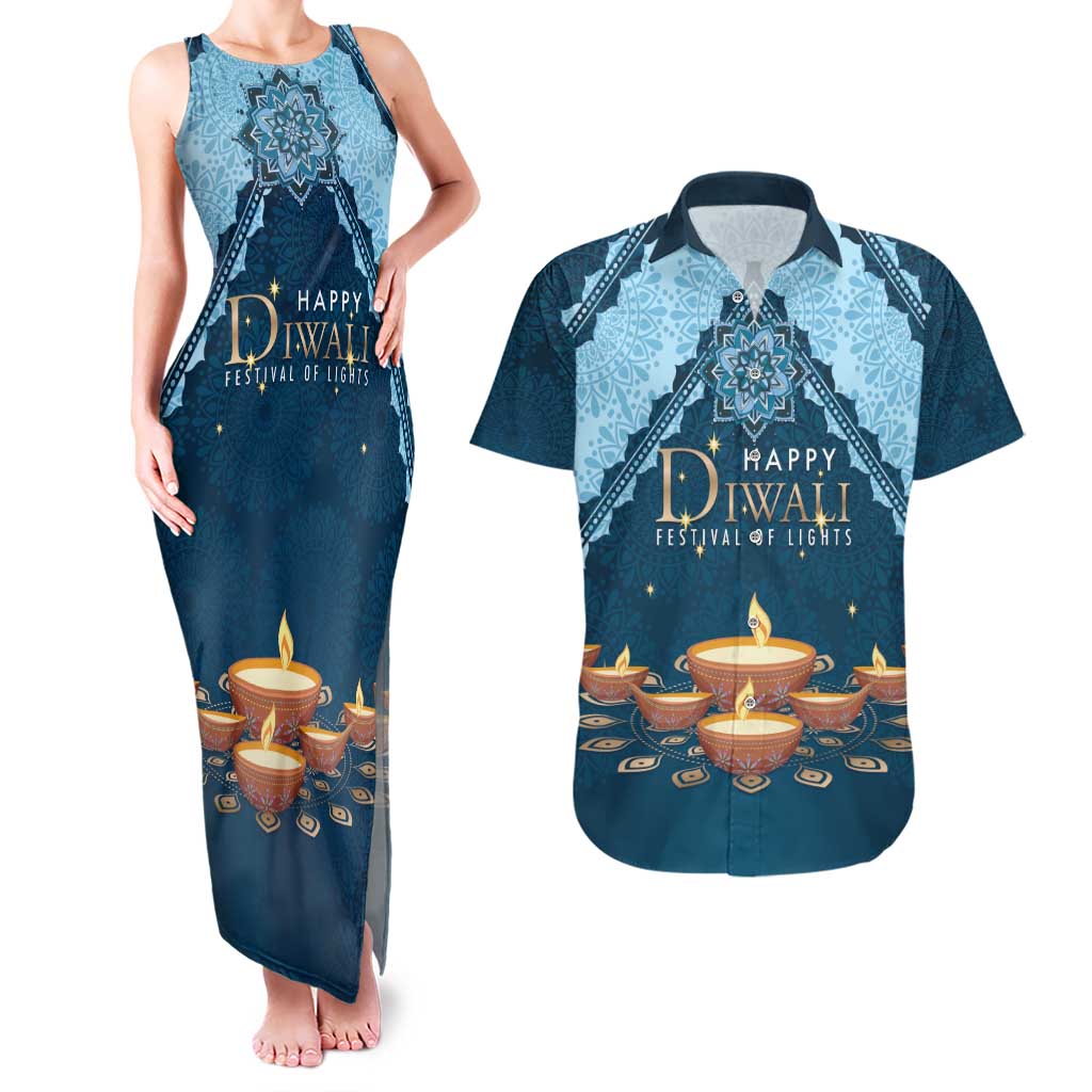 Personalized Diwali Couples Matching Tank Maxi Dress and Hawaiian Shirt Festival of Lights - Wonder Print Shop