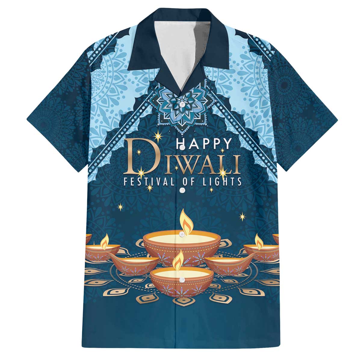 Personalized Diwali Family Matching Off The Shoulder Long Sleeve Dress and Hawaiian Shirt Festival of Lights - Wonder Print Shop