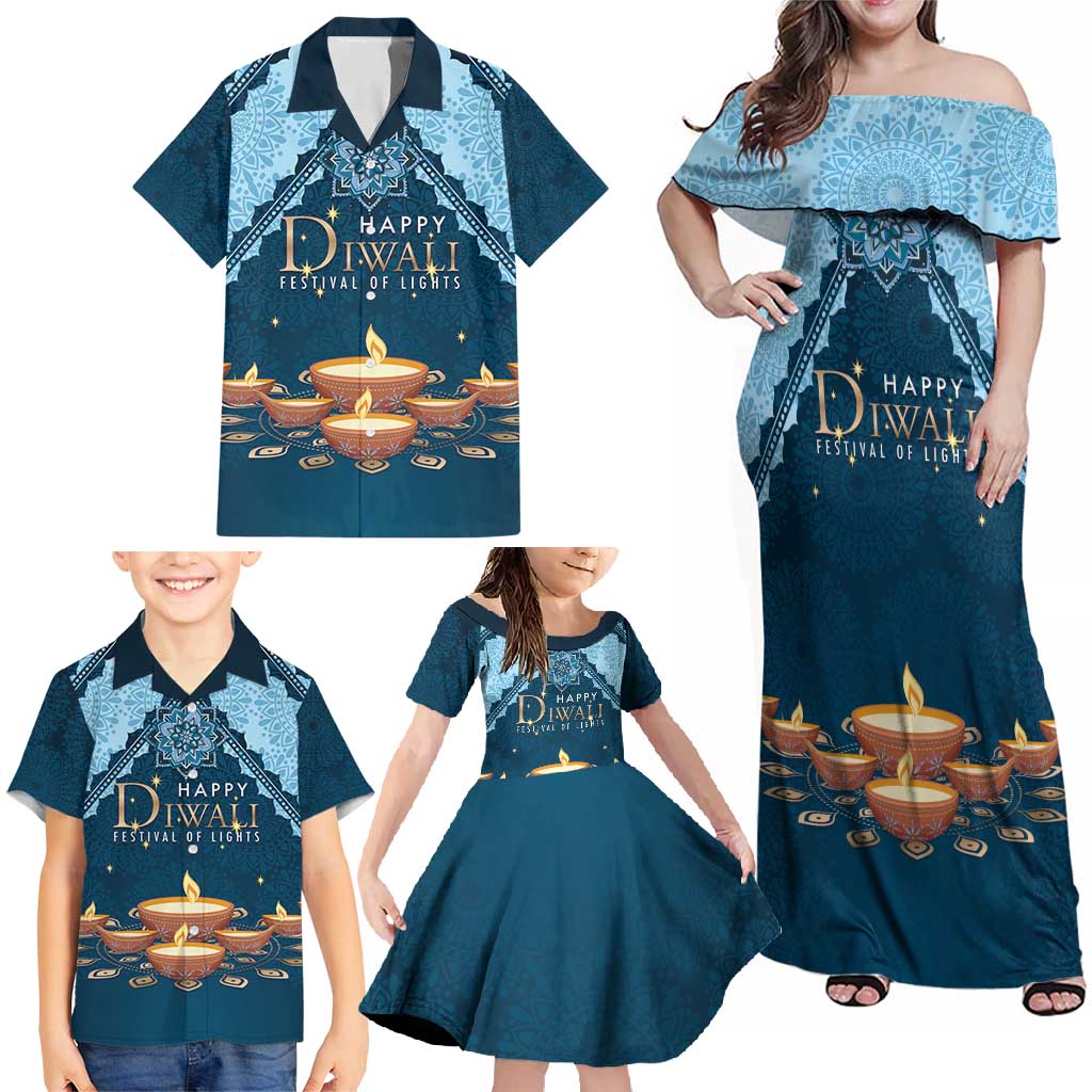 Personalized Diwali Family Matching Off Shoulder Maxi Dress and Hawaiian Shirt Festival of Lights - Wonder Print Shop