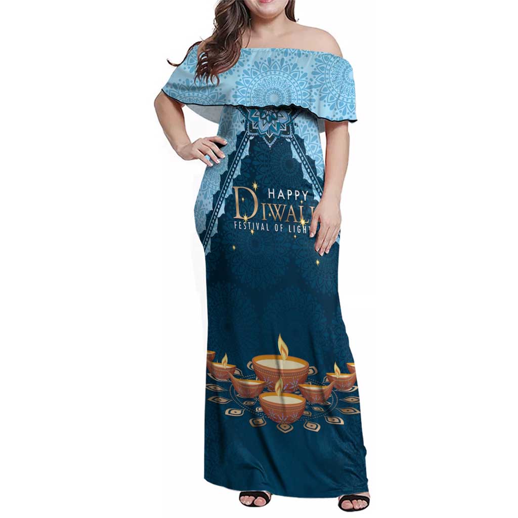 Personalized Diwali Family Matching Off Shoulder Maxi Dress and Hawaiian Shirt Festival of Lights - Wonder Print Shop