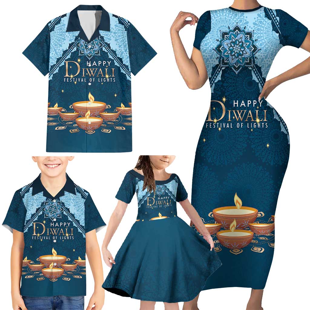 Personalized Diwali Family Matching Short Sleeve Bodycon Dress and Hawaiian Shirt Festival of Lights - Wonder Print Shop
