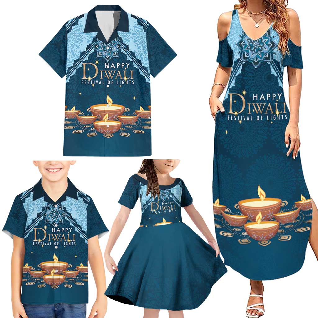 Personalized Diwali Family Matching Summer Maxi Dress and Hawaiian Shirt Festival of Lights - Wonder Print Shop