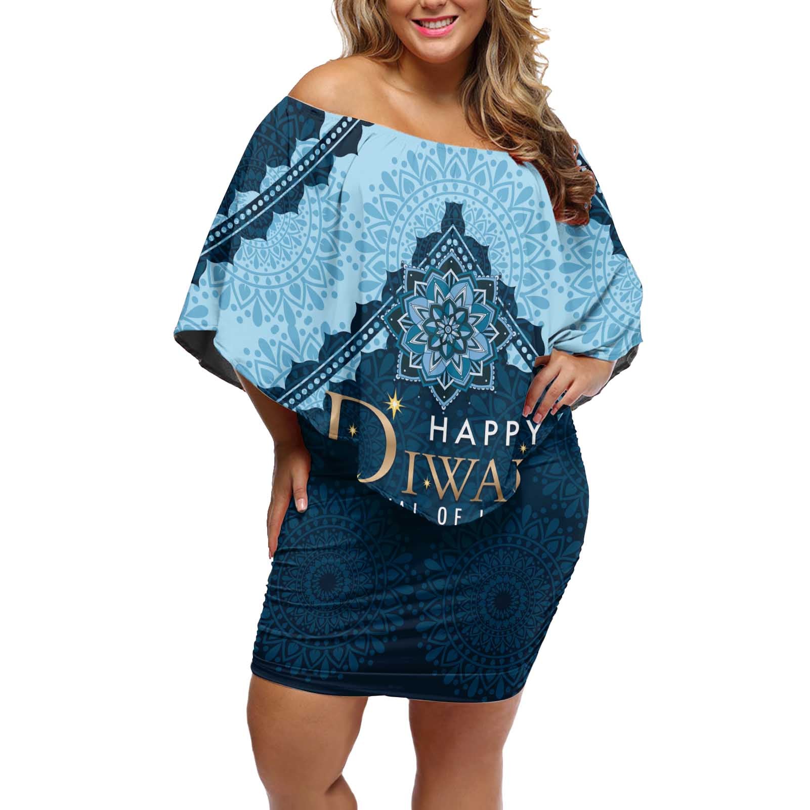 Personalized Diwali Off Shoulder Short Dress Festival of Lights - Wonder Print Shop