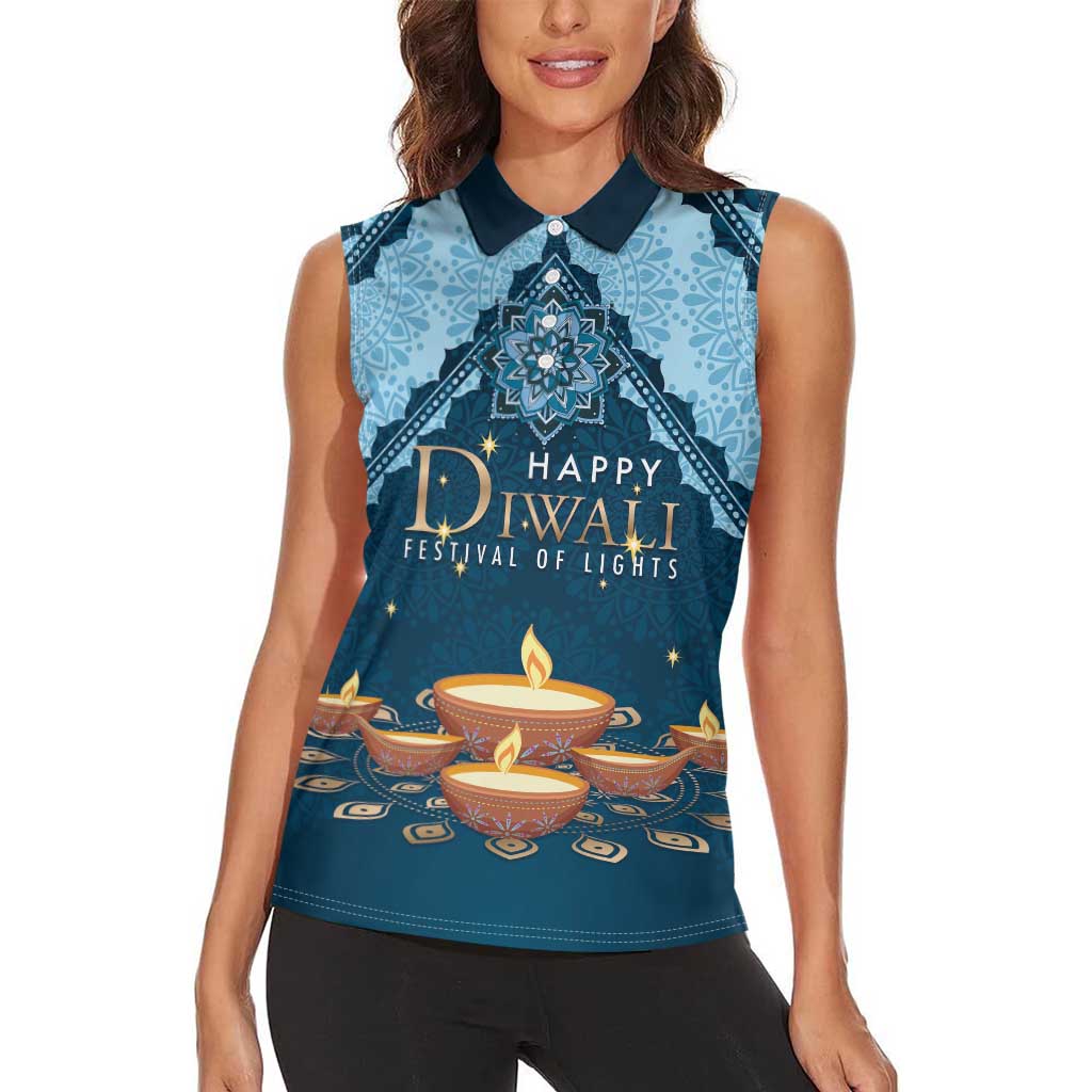 Personalized Diwali Women Sleeveless Polo Shirt Festival of Lights - Wonder Print Shop