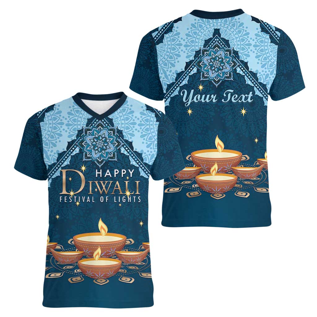 Personalized Diwali Women V-Neck T-Shirt Festival of Lights - Wonder Print Shop