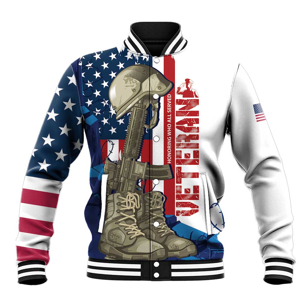 Happy Veterans Day Baseball Jacket Honoring All Who Served - Wonder Print Shop