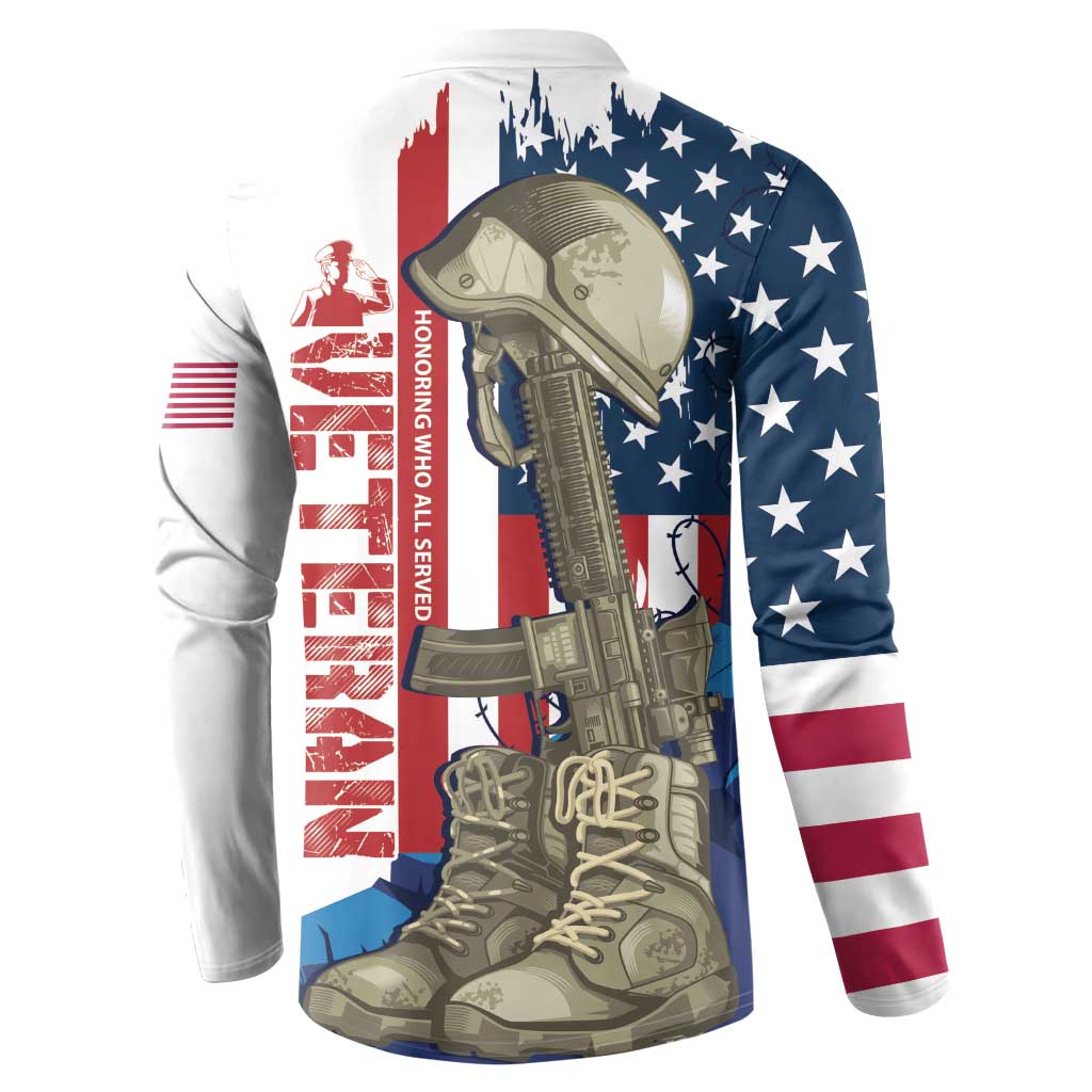 Happy Veterans Day Button Sweatshirt Honoring All Who Served - Wonder Print Shop