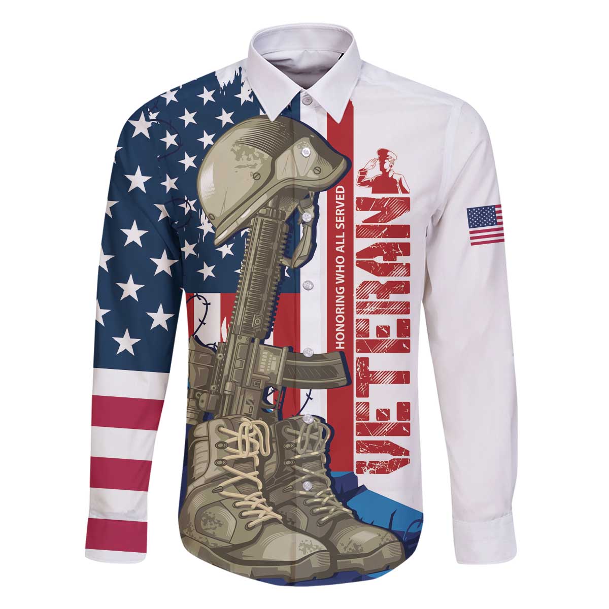 Happy Veterans Day Family Matching Off The Shoulder Long Sleeve Dress and Hawaiian Shirt Honoring All Who Served - Wonder Print Shop