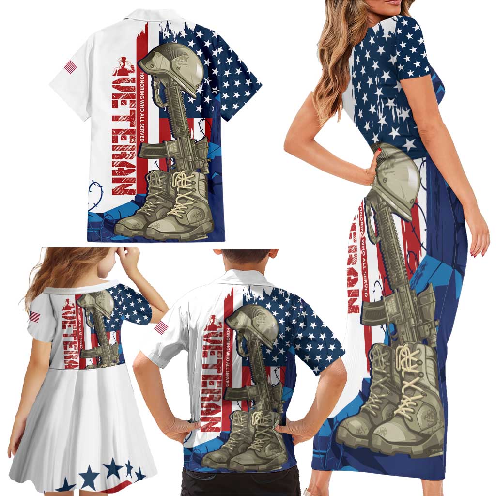 Happy Veterans Day Family Matching Short Sleeve Bodycon Dress and Hawaiian Shirt Honoring All Who Served - Wonder Print Shop