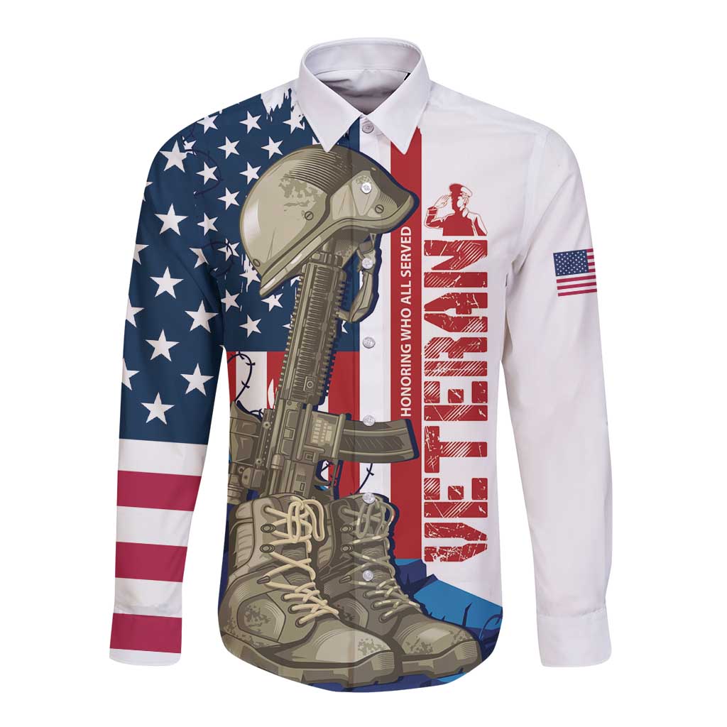Happy Veterans Day Long Sleeve Button Shirt Honoring All Who Served - Wonder Print Shop