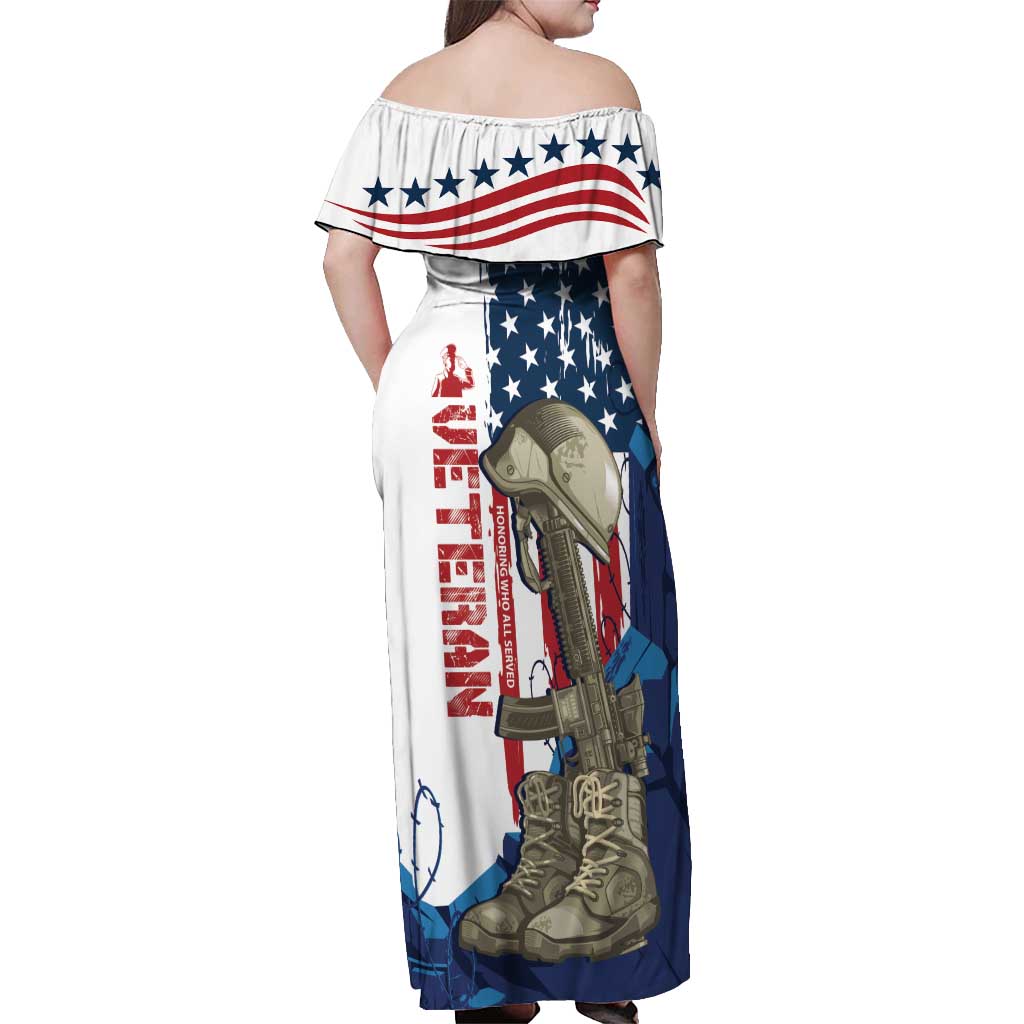 Happy Veterans Day Off Shoulder Maxi Dress Honoring All Who Served - Wonder Print Shop