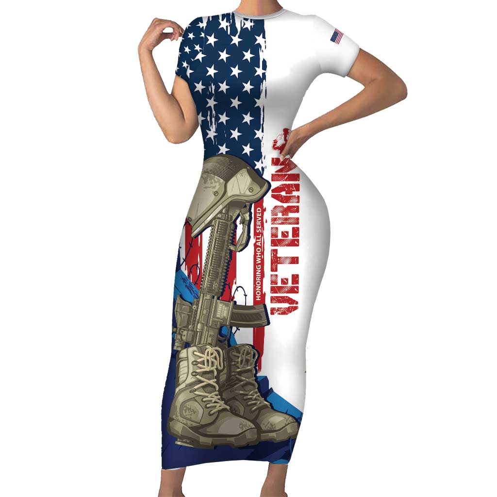 Happy Veterans Day Short Sleeve Bodycon Dress Honoring All Who Served - Wonder Print Shop