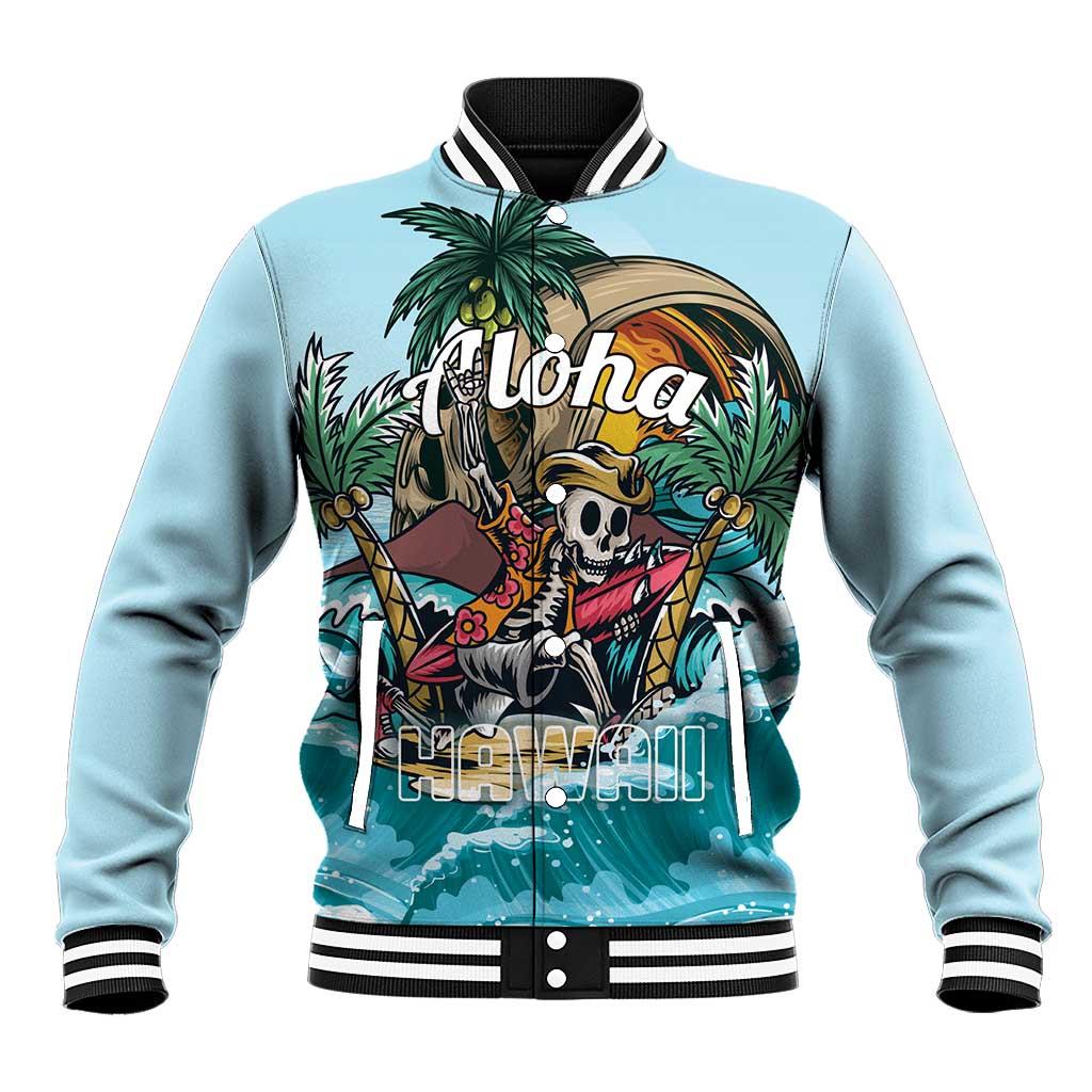 Personalized Aloha Hawaii Skeleton Baseball Jacket Tropical Summer Vibe - Wonder Print Shop