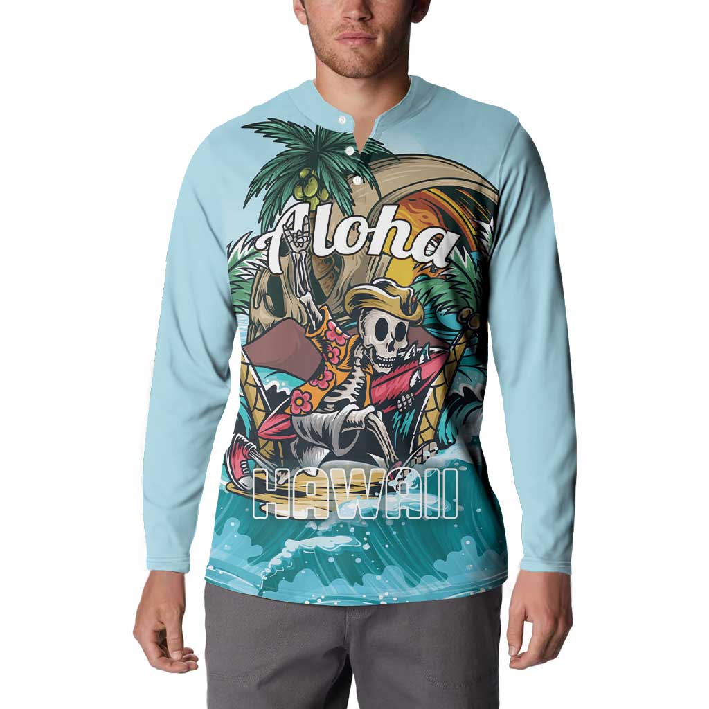 Personalized Aloha Hawaii Skeleton Button Sweatshirt Tropical Summer Vibe - Wonder Print Shop