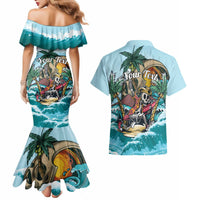 Personalized Aloha Hawaii Skeleton Couples Matching Mermaid Dress and Hawaiian Shirt Tropical Summer Vibe - Wonder Print Shop