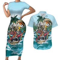 Personalized Aloha Hawaii Skeleton Couples Matching Short Sleeve Bodycon Dress and Hawaiian Shirt Tropical Summer Vibe - Wonder Print Shop