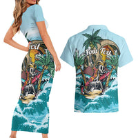 Personalized Aloha Hawaii Skeleton Couples Matching Short Sleeve Bodycon Dress and Hawaiian Shirt Tropical Summer Vibe - Wonder Print Shop