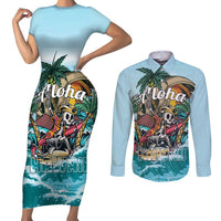 Personalized Aloha Hawaii Skeleton Couples Matching Short Sleeve Bodycon Dress and Long Sleeve Button Shirt Tropical Summer Vibe - Wonder Print Shop