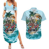 Personalized Aloha Hawaii Skeleton Couples Matching Summer Maxi Dress and Hawaiian Shirt Tropical Summer Vibe - Wonder Print Shop