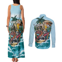 Personalized Aloha Hawaii Skeleton Couples Matching Tank Maxi Dress and Long Sleeve Button Shirt Tropical Summer Vibe - Wonder Print Shop