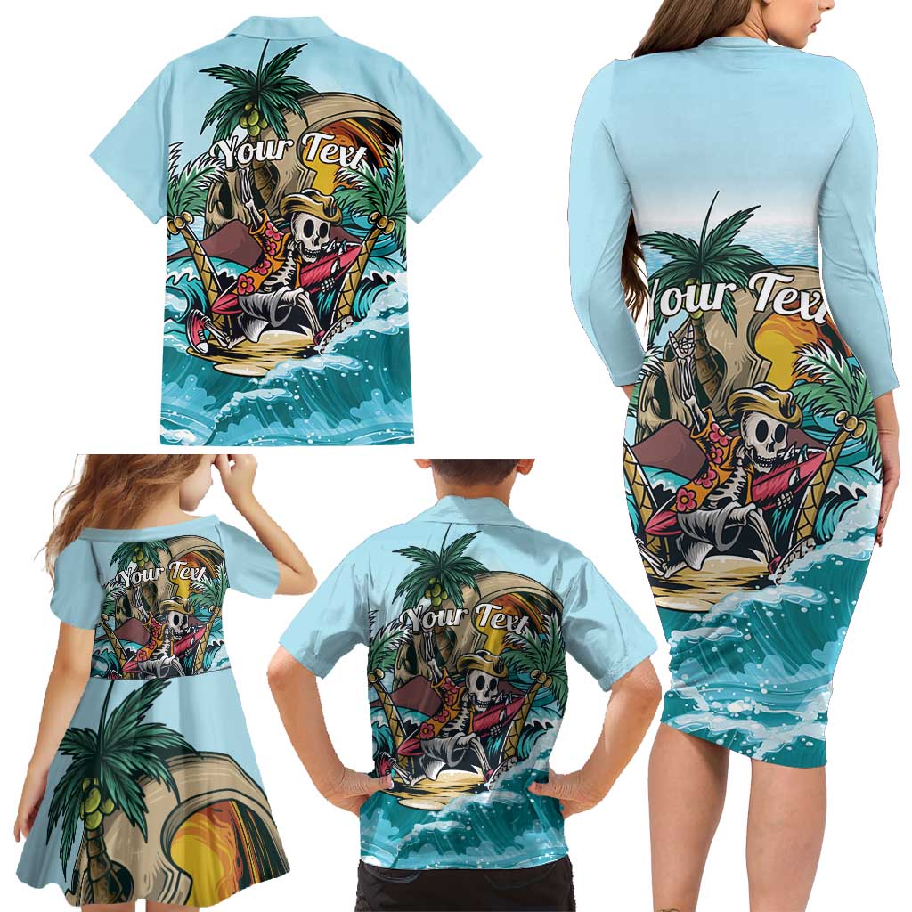 Personalized Aloha Hawaii Skeleton Family Matching Long Sleeve Bodycon Dress and Hawaiian Shirt Tropical Summer Vibe - Wonder Print Shop