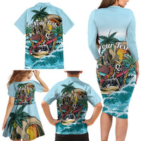 Personalized Aloha Hawaii Skeleton Family Matching Long Sleeve Bodycon Dress and Hawaiian Shirt Tropical Summer Vibe - Wonder Print Shop