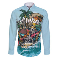 Personalized Aloha Hawaii Skeleton Family Matching Long Sleeve Bodycon Dress and Hawaiian Shirt Tropical Summer Vibe - Wonder Print Shop