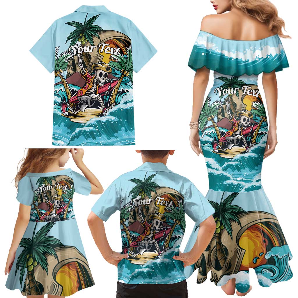 Personalized Aloha Hawaii Skeleton Family Matching Mermaid Dress and Hawaiian Shirt Tropical Summer Vibe - Wonder Print Shop