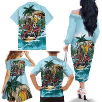 Personalized Aloha Hawaii Skeleton Family Matching Off The Shoulder Long Sleeve Dress and Hawaiian Shirt Tropical Summer Vibe - Wonder Print Shop