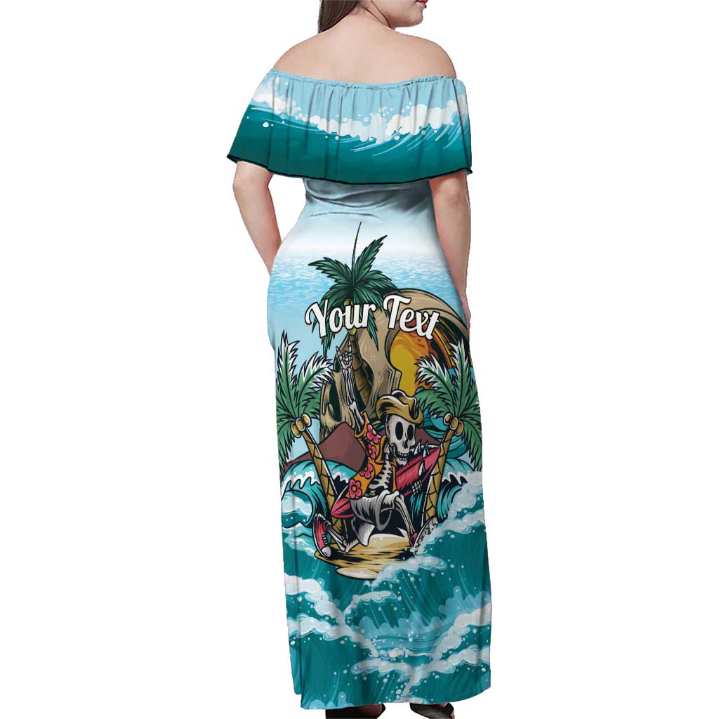 Personalized Aloha Hawaii Skeleton Family Matching Off Shoulder Maxi Dress and Hawaiian Shirt Tropical Summer Vibe - Wonder Print Shop