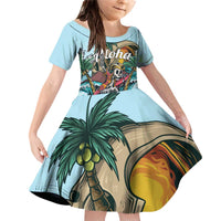 Personalized Aloha Hawaii Skeleton Family Matching Off Shoulder Short Dress and Hawaiian Shirt Tropical Summer Vibe - Wonder Print Shop