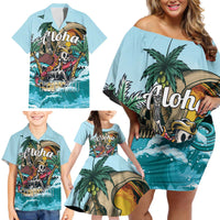 Personalized Aloha Hawaii Skeleton Family Matching Off Shoulder Short Dress and Hawaiian Shirt Tropical Summer Vibe - Wonder Print Shop