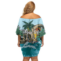 Personalized Aloha Hawaii Skeleton Family Matching Off Shoulder Short Dress and Hawaiian Shirt Tropical Summer Vibe - Wonder Print Shop