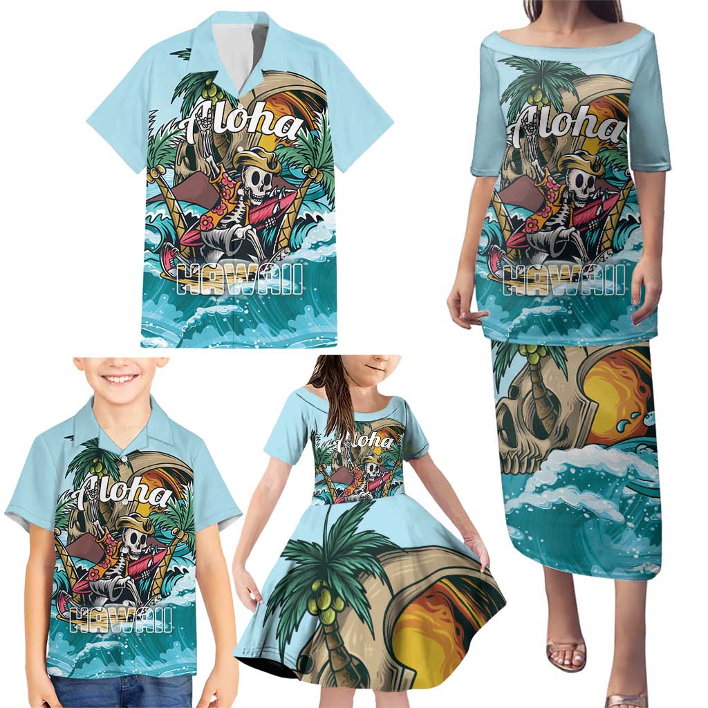 Personalized Aloha Hawaii Skeleton Family Matching Puletasi and Hawaiian Shirt Tropical Summer Vibe - Wonder Print Shop
